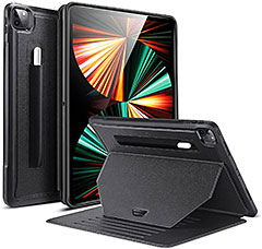 <ESR iPad Pro 12.9 ケース 第五世代 5G 2021年モデル対応 スタンドケース 9つのスタンド角度 調節可 しっかり保護 磁気吸着 ペンシルホルダー付き(ブラック) >