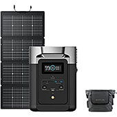 ＜EcoFlow ポータブル電源 DELTA 2 １枚220Wソーラーパネル セット リン酸鉄 大容量1024Wh 両面受光型 折りたたみ式 IP68 防水防塵 家庭用 蓄電池 発電機 ポータブル バッテリー AC出力1500W 1000W 急速充電 1.2時間フル充電 アプリ対応 (サージ2250W) 車中泊 薄型ソーラーチャージャー エコフロー＞