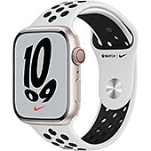 <Apple Watch Nike Series 7(GPS + Cellularモデル)- 45mmスターライトアルミニウムケースとピュアプラチナム/ブラックNikeスポーツバンド - レギュラー>