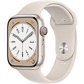 <Apple Watch Series 8 GPS + Cellularモデル、45mmケース スターライトアルミニウムケースとスターライトスポーツバンド レギュラーを組み合わせたスマートウォッチ。>