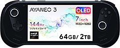 ＜AYANEO 3 国内正規版 コントローラーモジュール式 7インチ（1920ｘ1080 ）ポータブルゲーミングPC microSD/OCuLink対応 指紋認証センサー 3.5mオーディオジャック搭載 (OLED/AI 9 HX 370/64GB/2TB スターリーブラック)＞