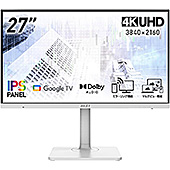 ＜MSI スマートモニター Modern MD272UPSW 27インチ/4K/IPSパネル/60Hz/4ms（GTG）/ブルーライトカット/Google TV/リモコン付属/HDR/USBハブ機能/Dolby Audio/ピボット・角度・高さ調整/USB Type-C給電可能(最大65W)/メーカー3年保証＞