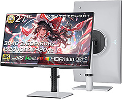 <KTC 27インチ QD-MiniLED 4K UHD 量子ドットゲーミングモニター|デュアルモード技術 320Hz/160Hz|HDR1400|Type-C 65W|HDMI2.1/DP1.4|Adaptive Sync|フリッカーフリー対応(DC調光)| KVM対応|145% sRGB|フル装備のエルゴノミクス機能 | PS5で120 Hz(VRR)対応 | 3年保証 M27P6>