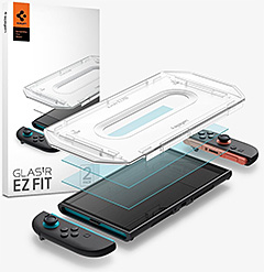 ＜Spigen Switch2 ガラスフィルム 貼り付けキット付き 9H硬度強化ガラス スイッチ2 ドック対応 2枚入 ナノコーティング EZ Fit AGL09111 ＞